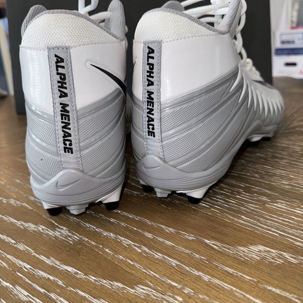NIKE Alpha Menace 12 Men's Football Cleats WHITE/ Black/Gray ~ EXCELLENT - Picture 4 of 11